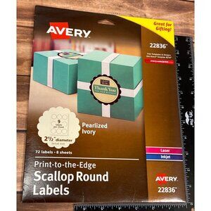 HTF Avery 22836 Pearlized Ivory Scallop Round Labels 54 Labels 6 Sheets